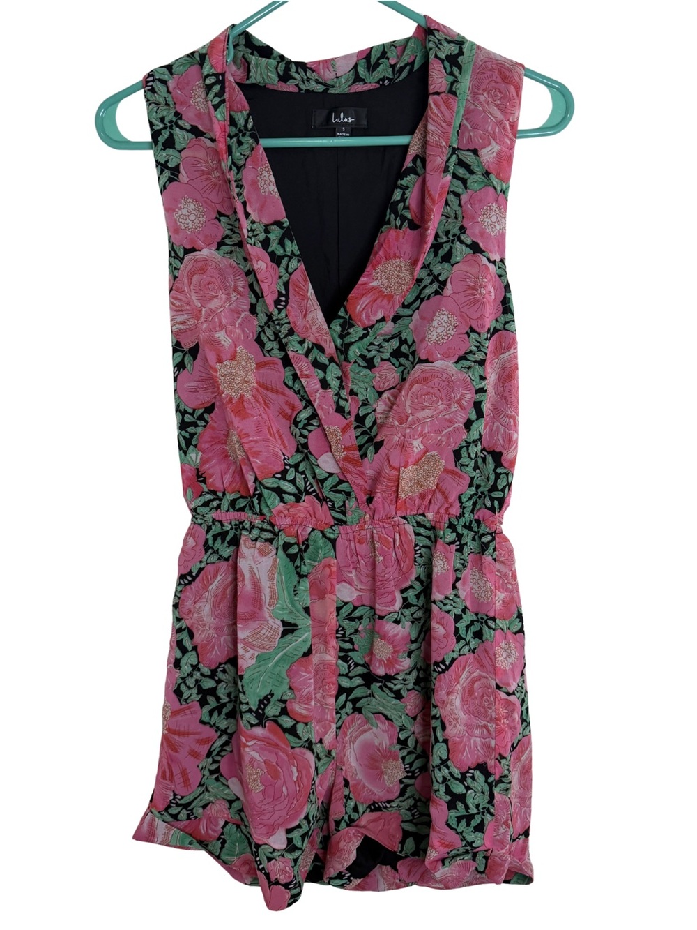 Lulu's Black, Green & Pink Floral Sleeveless Romper Size Small